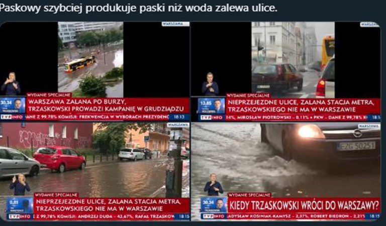 W Warszawie spadł “polityczny” deszcz. TVP atakuje  Trzaskowskiego. Takiej paniki nie było nawet przy koronawirusie.